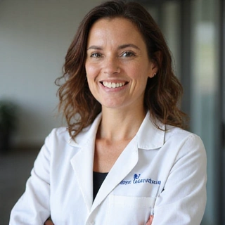 Portrait of Dr. Anna Kowalska, a smiling woman in a lab coat, symbolizing a chief nutritionist.